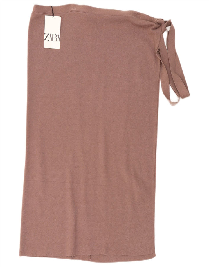 Gonna a portafoglio in maglia Zara da donna media W28 viscosa marrone