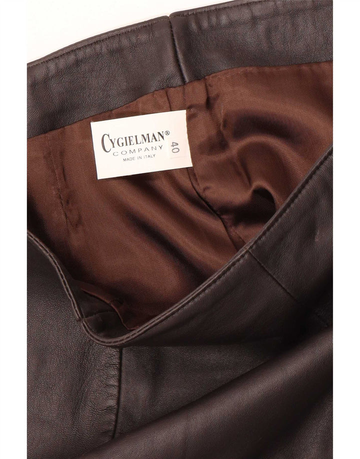 Minigonna in pelle vintage da donna IT 40 piccola W28 nera