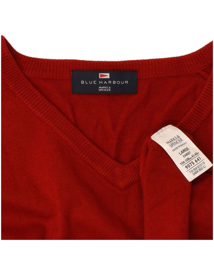 Marks & Spencer Maglione da uomo con scollo a V blu Harbour Grande acrilico rosso