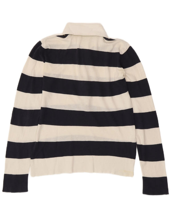 Polo da rugby in maglia da donna BENETTON UK 14 a righe bianche medie