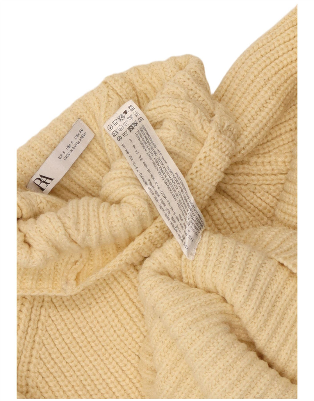 ZARA Maglione Corto da Donna Oversize con Collo Dolcevita UK 10 Piccolo Giallo