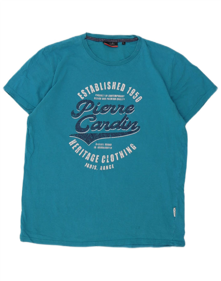 T-shirt grafica da uomo Pierre Cardin Top grande in cotone blu