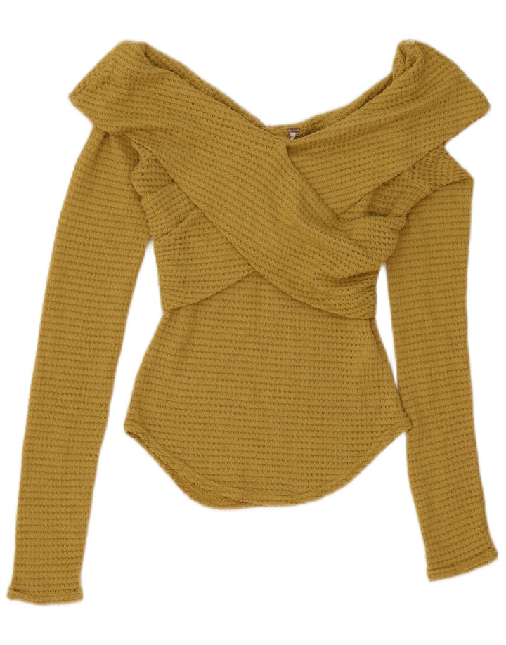 Top da donna a maniche lunghe Free People UK 6 XS poliestere giallo