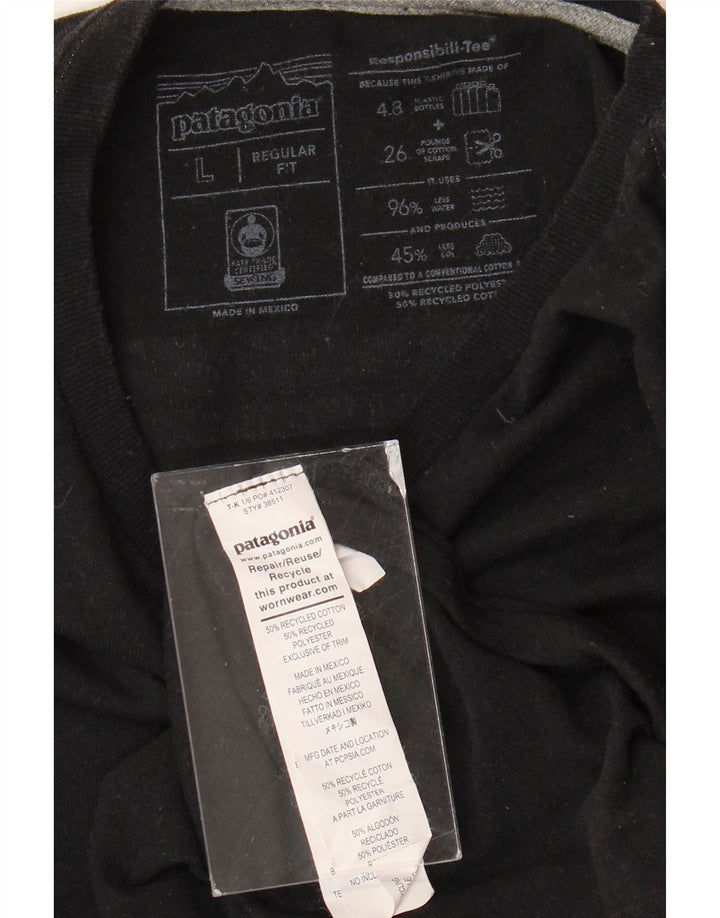 PATAGONIA T-shirt grafica da uomo con vestibilità regolare, top grande in cotone nero