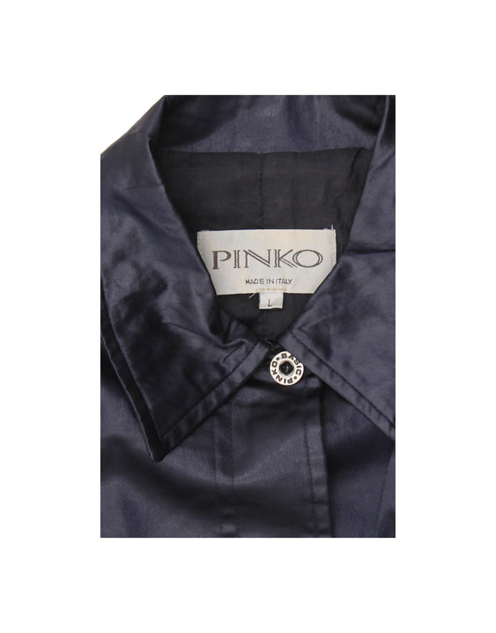 PINKO Womens Bomber Jacket UK 14 Large Navy Blue Acetate Vintage Pinko and Second-Hand Pinko from Messina Hembry 