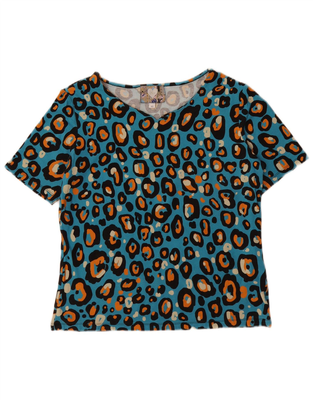Camicetta da donna VINTAGE Top EU 40 Cotone con stampa animalier blu medio
