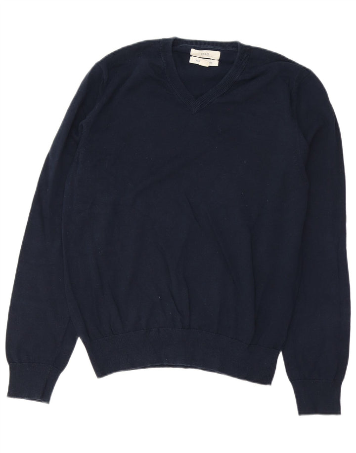 Maglione da uomo con scollo a V Marks & Spencer in cotone blu navy medio