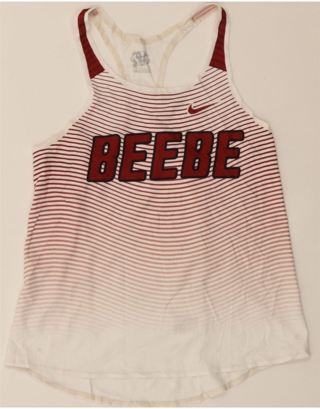 NIKE Womens Graphic Vest Top UK 8 Small White Pinstripe Polyester Vintage Nike and Second-Hand Nike from Messina Hembry 