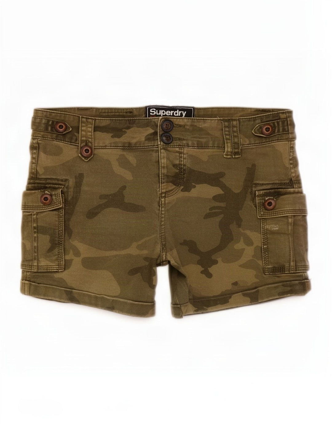 Pantaloncini cargo da donna Superdry Small W30 cotone mimetico verde