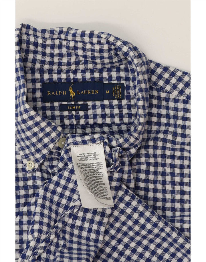 Camicia slim fit da uomo Ralph Lauren in cotone a quadretti blu medio