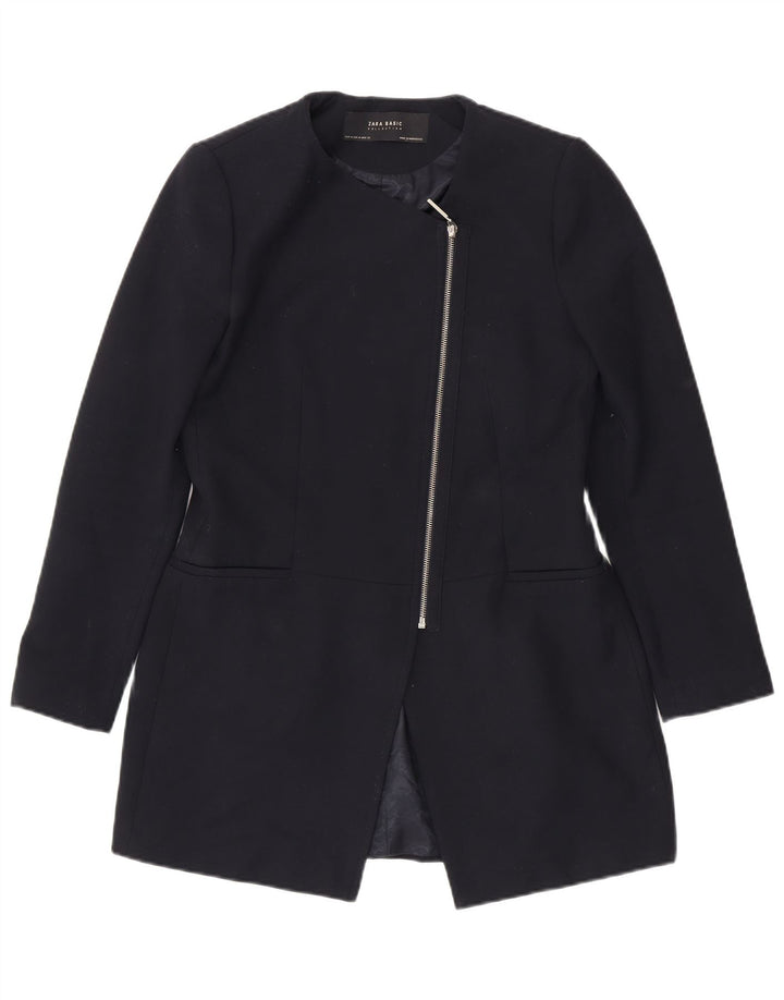 Giacca blazer con zip intera da donna Zara UK 12 medio blu navy in poliestere