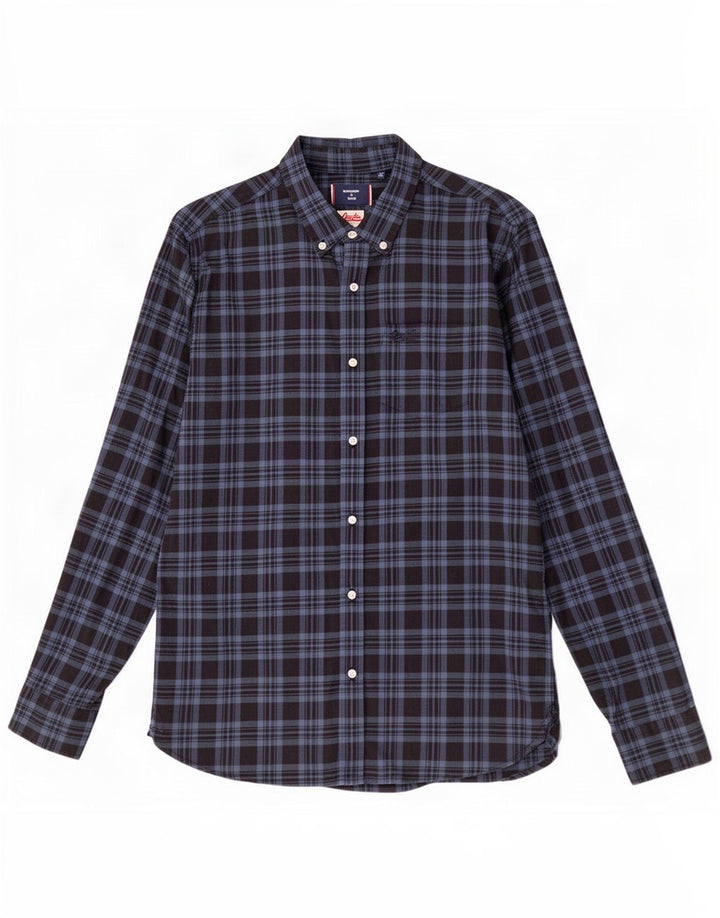 Camicia da uomo in flanella Superdry in cotone a quadri blu navy medio
