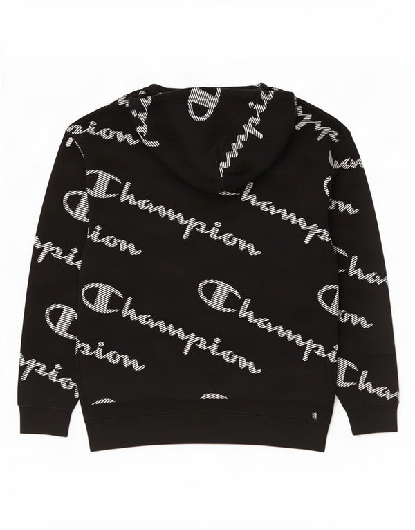 Maglione con cappuccio grafico da uomo Champion in cotone nero medio