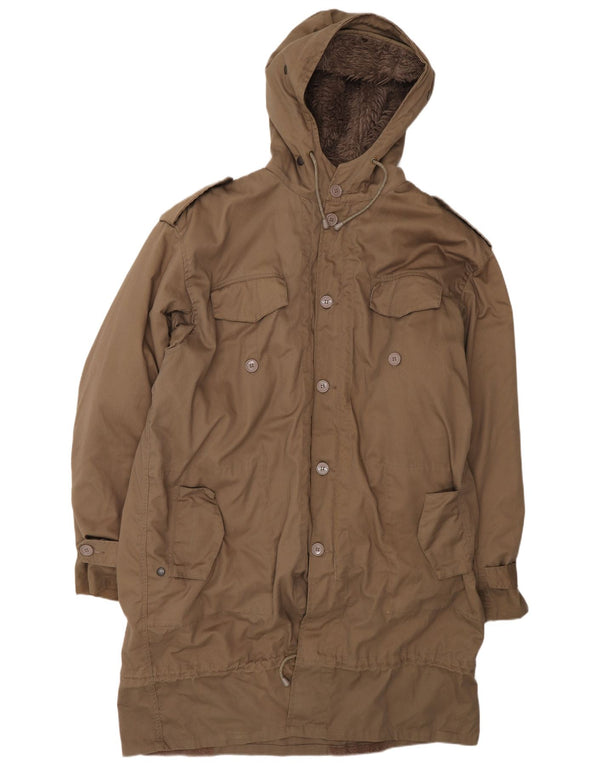 Soprabito militare con cappuccio da uomo vintage UK 44 2XL Poliestere beige