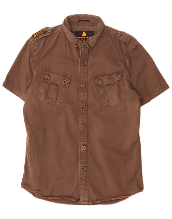 Camicia militare a maniche corte da uomo Superdry Large in cotone marrone militare