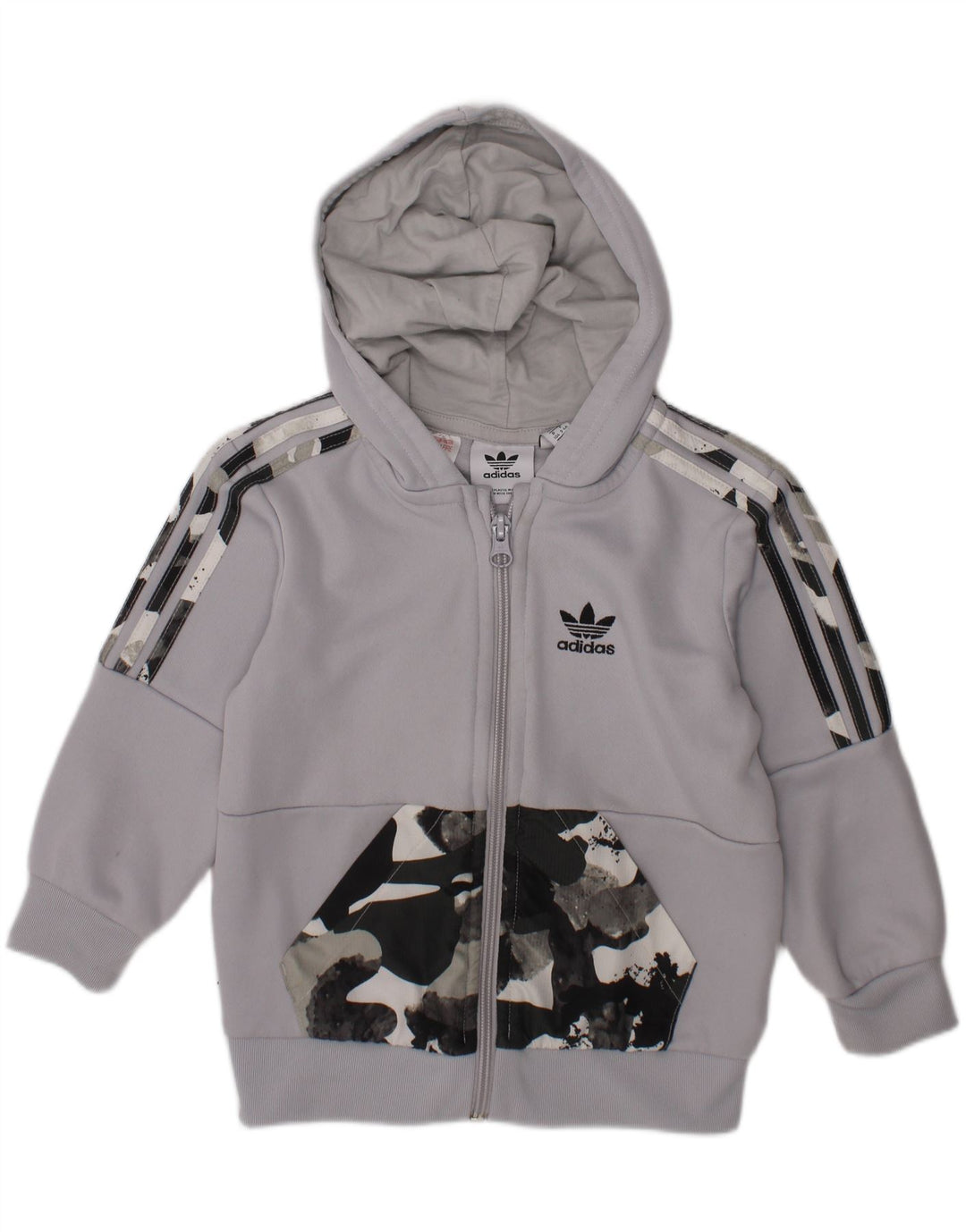ADIDAS Boys Zip Hoodie Sweater 3-4 Years Grey Camouflage Polyester Vintage Adidas and Second-Hand Adidas from Messina Hembry 