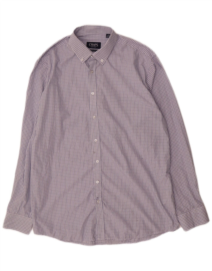 Camicia Chaps da uomo vestibilità regolare taglia 16 16,5 grande viscosa a quadretti blu