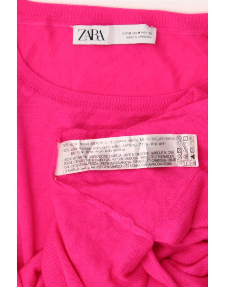 Maglione Zara da donna con scollo a barca UK 14 Viscosa rosa medio