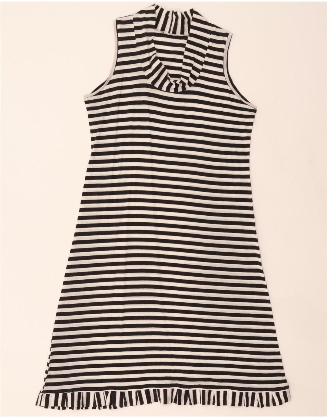 VINTAGE Womens Sleeveless Basic Dress UK 12 Medium Black Striped Vintage Vintage and Second-Hand Vintage from Messina Hembry 
