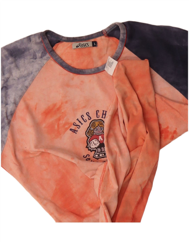 T-shirt grafica corta ASICS da donna UK 14 Large Orange Colourblock