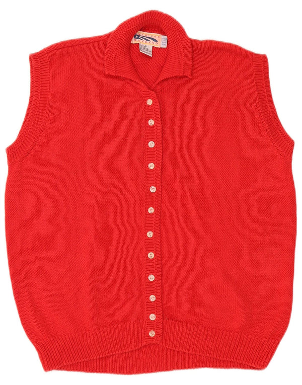Maglione cardigan senza maniche vintage da donna UK 16 grande ramiè rosso