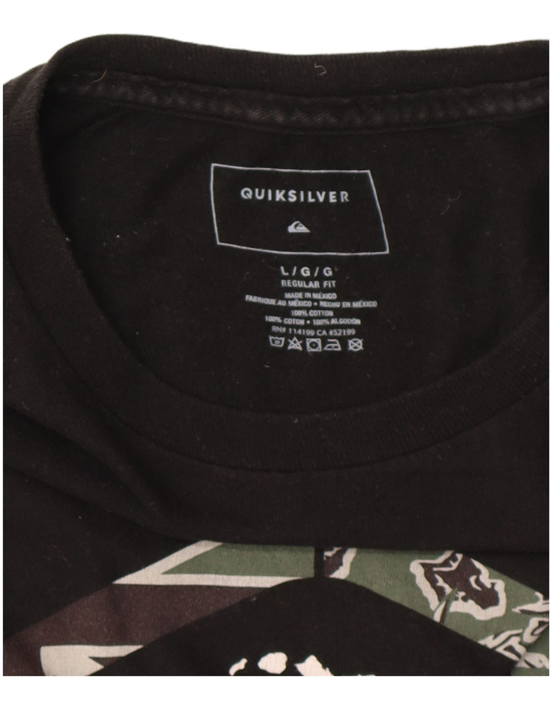 QUIKSILVER T-shirt grafica da uomo Hawaii vestibilità regolare top grande in cotone nero