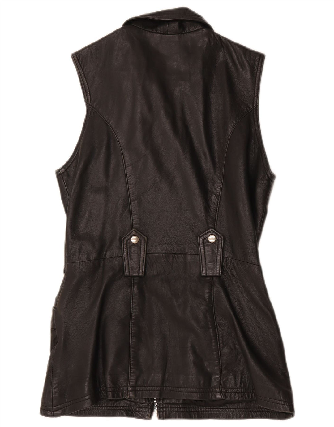 Gilet in pelle da donna vintage UK 12 medio nero