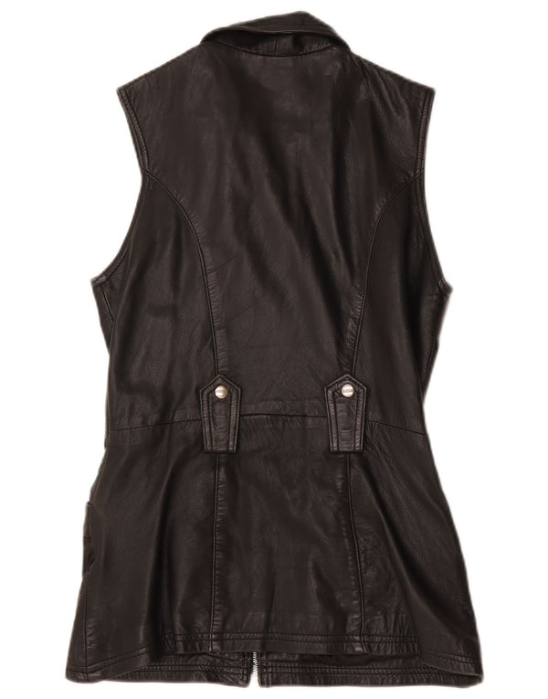 Gilet in pelle da donna vintage UK 12 medio nero