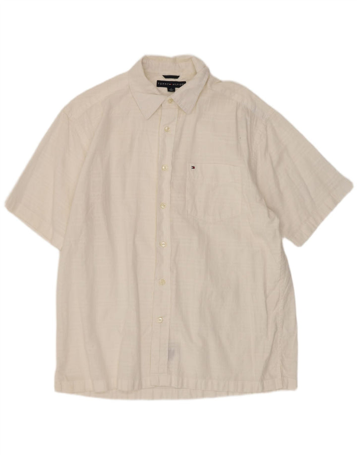 Camicia a maniche corte da uomo Tommy Hilfiger in cotone a quadri bianco medio