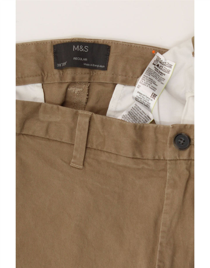 MARKS & SPENCER Mens Regular Fit Chino Trousers W38 L29 Beige Cotton