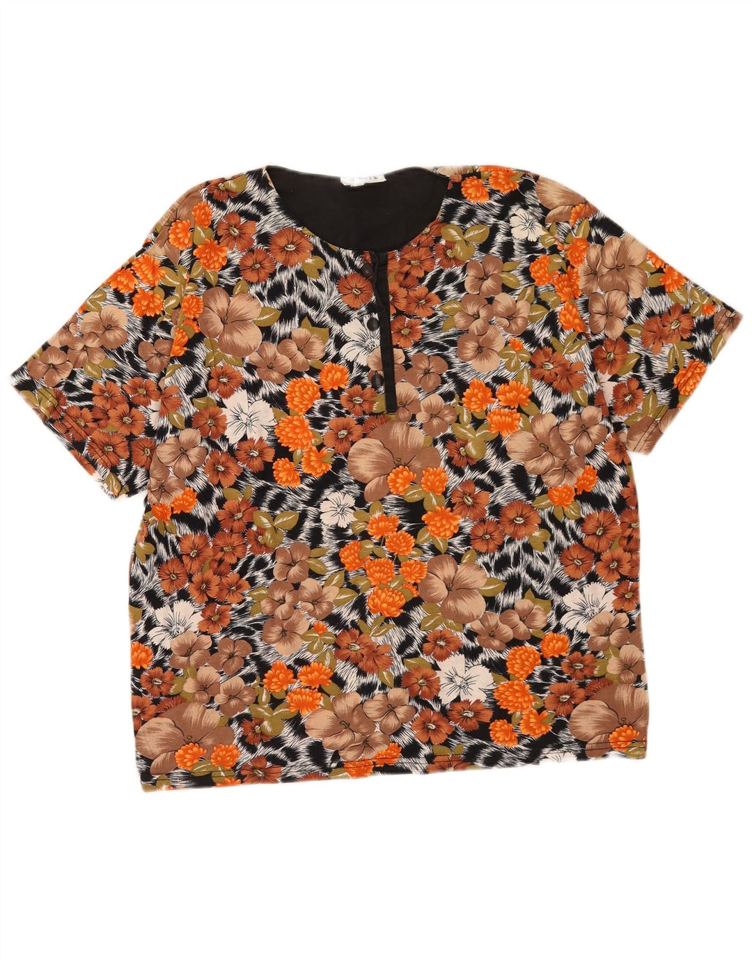 Top camicetta da donna vintage UK 14 floreale multicolore medio