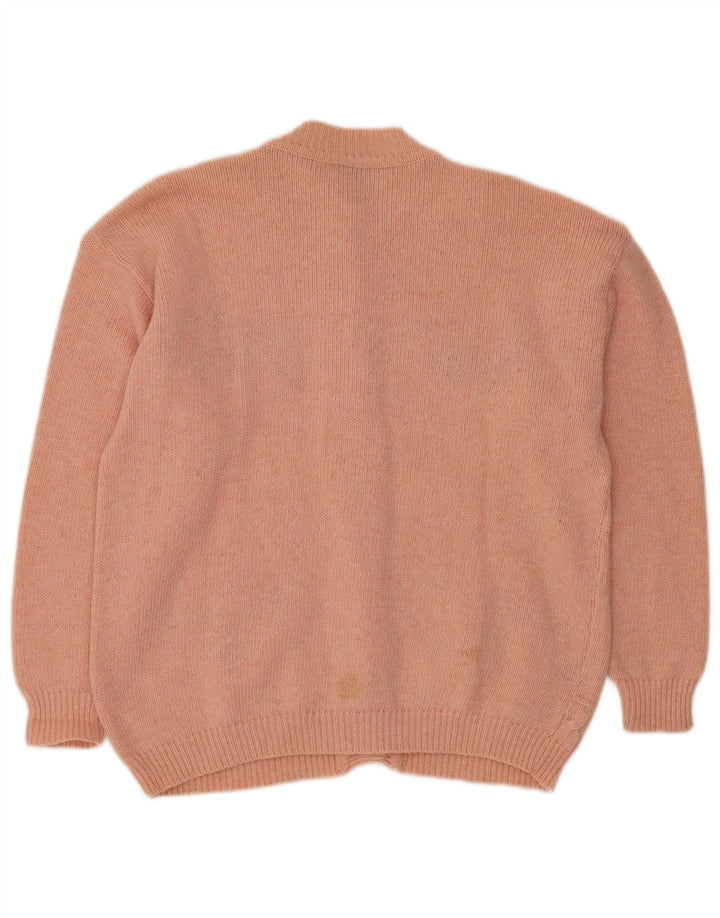 Maglione cardigan da donna VINTAGE UK 16 grande lana floreale rosa