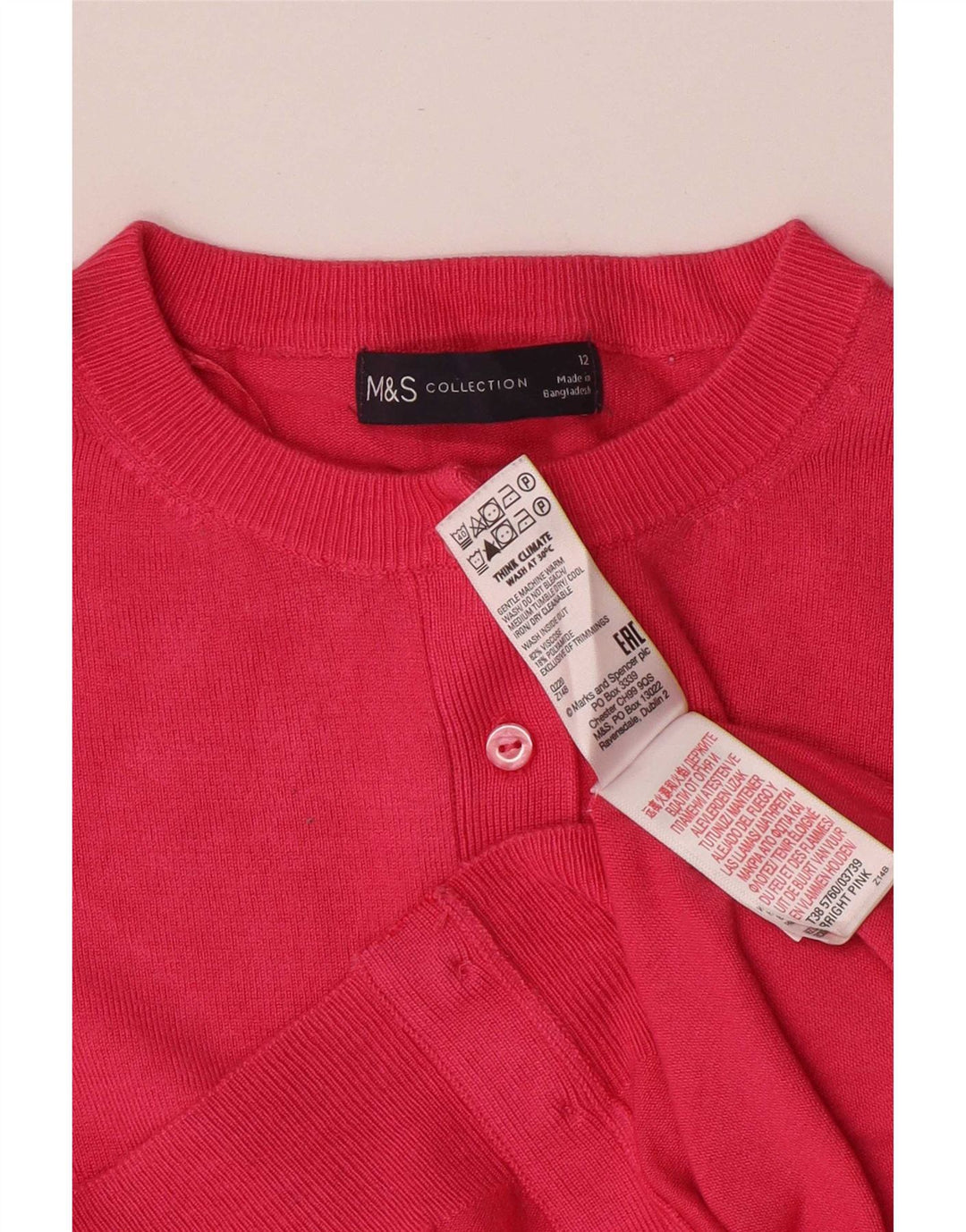 Maglione cardigan corto da donna Marks & Spencer UK 12 Viscosa rosa medio