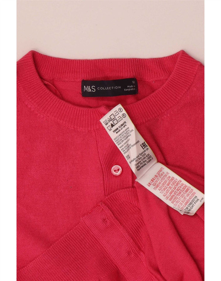 Maglione cardigan corto da donna Marks & Spencer UK 12 Viscosa rosa medio