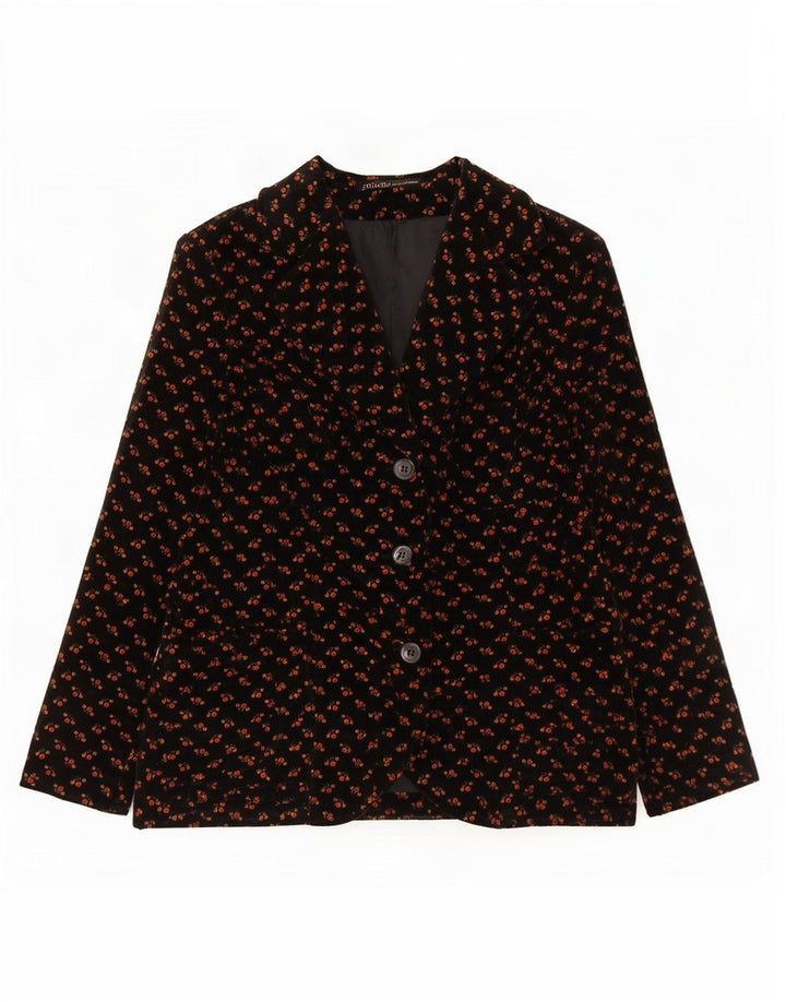 Giacca vintage da donna in velluto a 3 bottoni IT 48 XL nera floreale