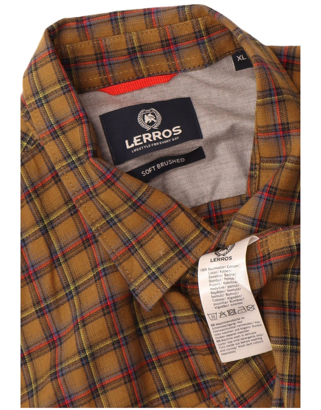 Camicia da uomo in flanella Lerros XL in cotone a quadri kaki