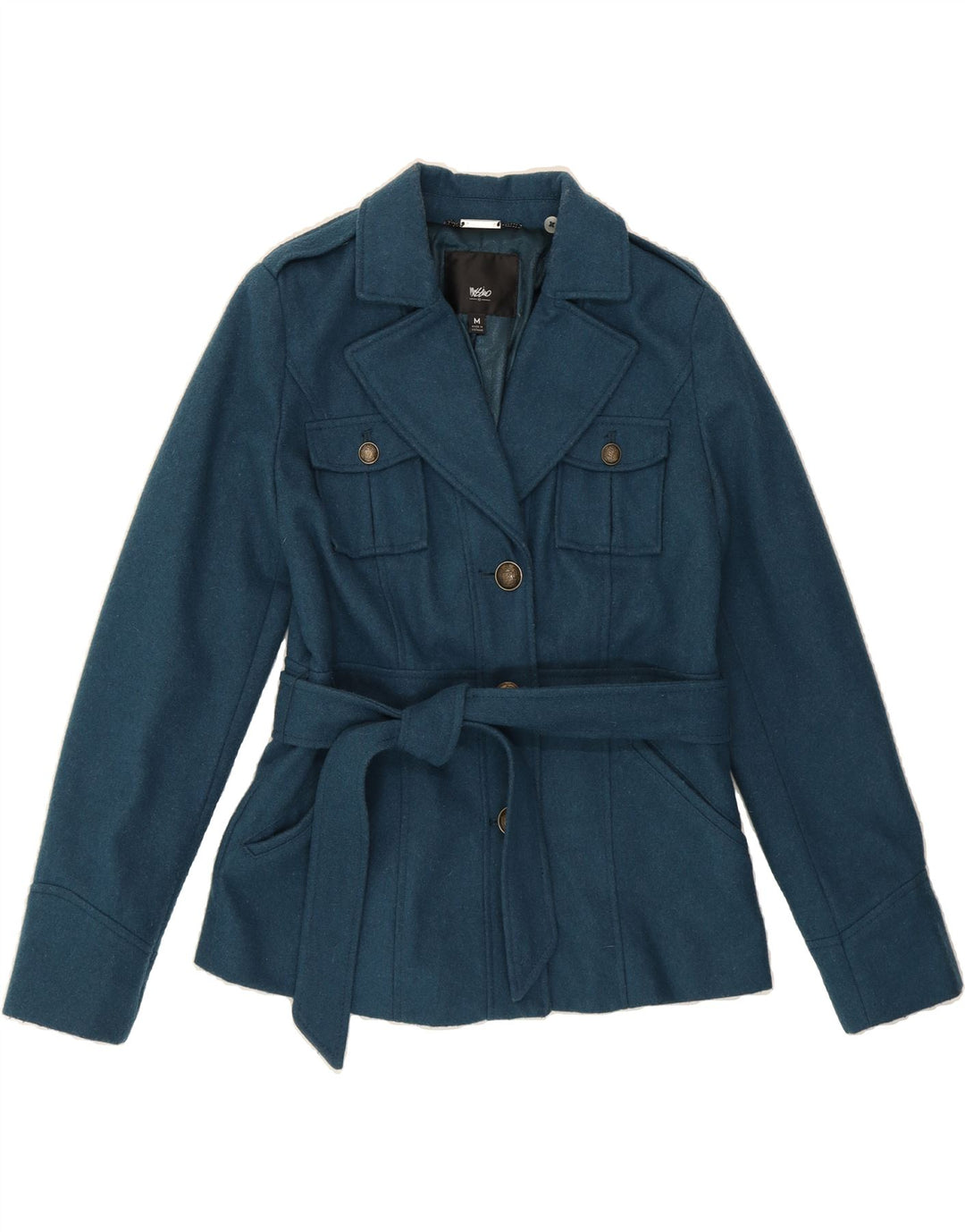 MOSSIMO Womens 3 Button Blazer Jacket UK 14 Medium Blue Wool Vintage Mossimo and Second-Hand Mossimo from Messina Hembry 