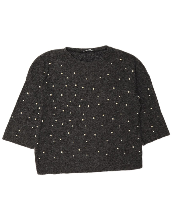 Top Zara da donna oversize manica 3/4 UK 10 piccolo grigio maculato