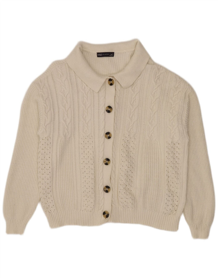 Maglione cardigan da donna Marks & Spencer UK 16 grande viscosa bianca