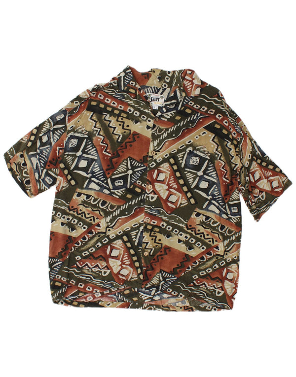 PULL & BEAR Mens Abstract Pattern Short Sleeve Shirt Medium Brown Hawaiian