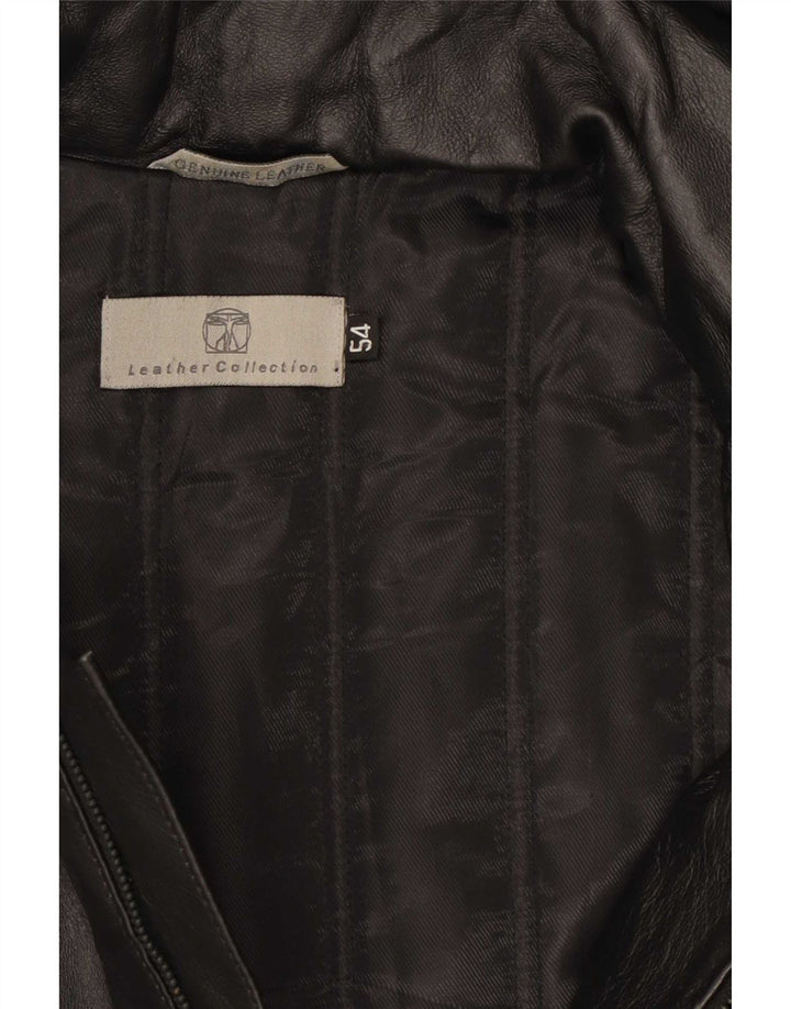 Giacca in pelle vintage da uomo con cappuccio IT 54 2XL Nera