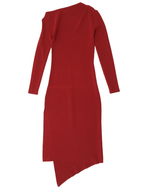 Abito asimmetrico a maniche lunghe da donna Zara UK 8 piccolo in viscosa bordeaux