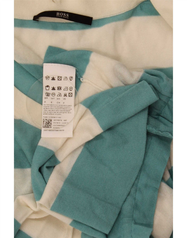 Hugo Boss Top trasparente da donna a maniche lunghe UK 10 Small Blue Striped
