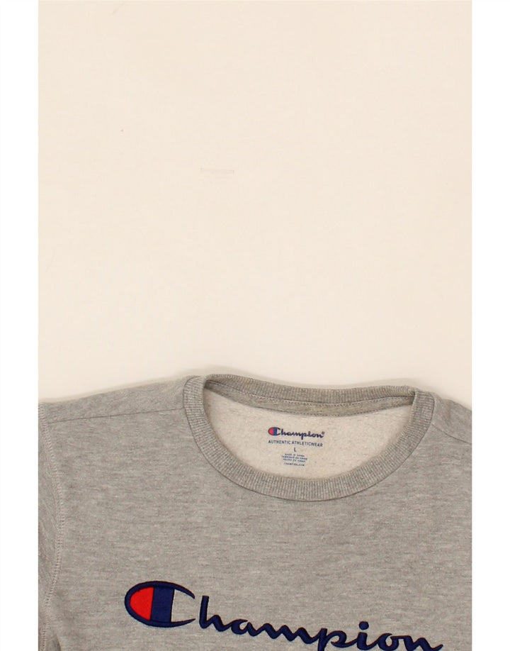 CHAMPION Womens Graphic Sweatshirt Jumper UK 14 Large Grey Cotton Vintage Champion and Second-Hand Champion from Messina Hembry 