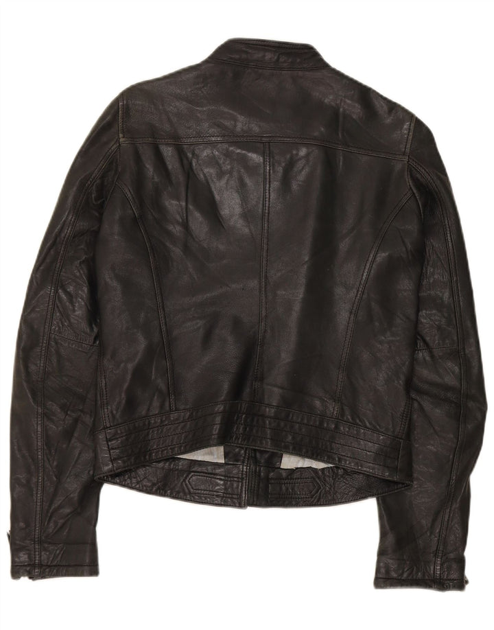 Giacca in pelle da motociclista da donna Massimo Dutti UK 10 piccola nera