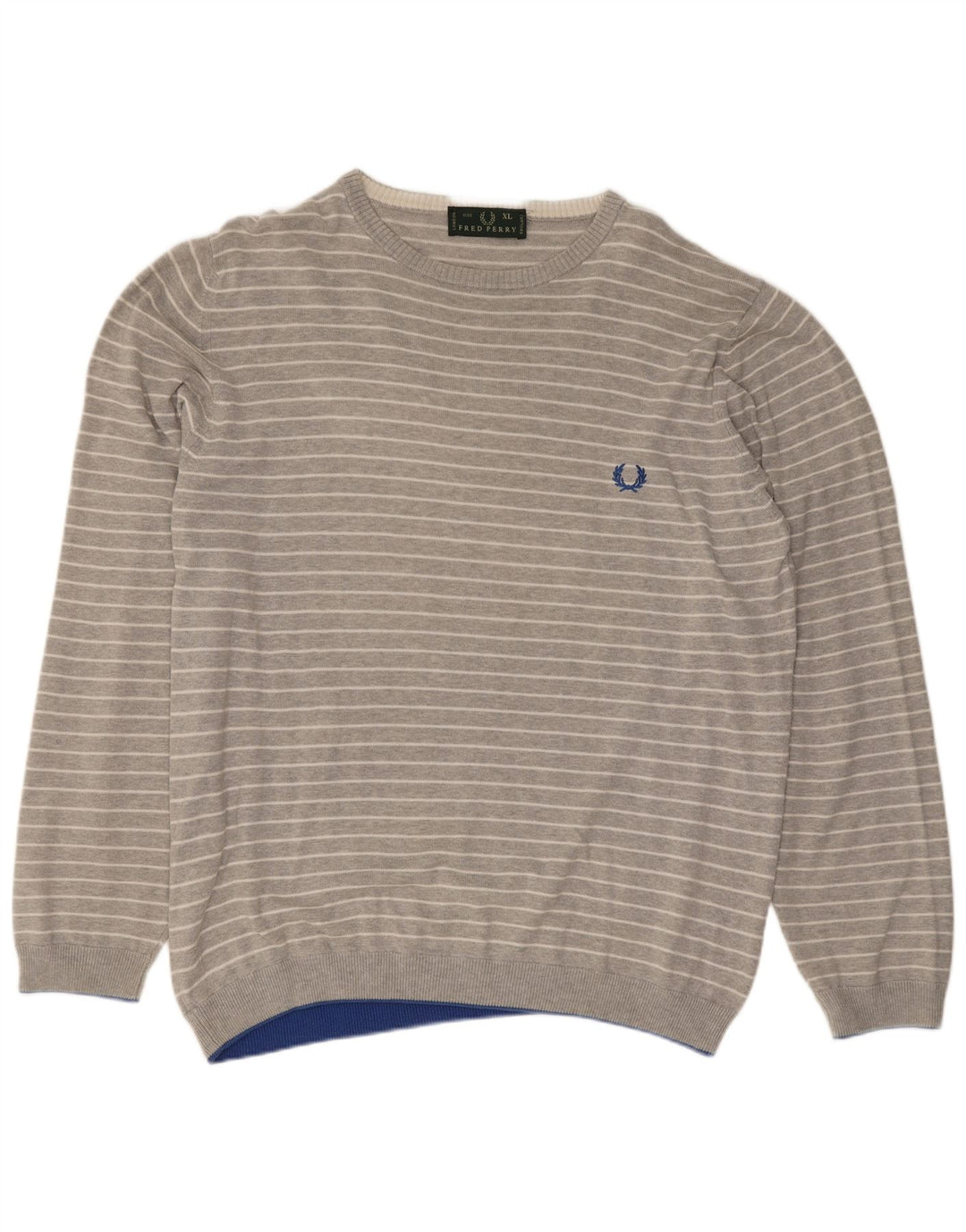 Maglione maglione girocollo da uomo Fred Perry XL in cotone a righe grigie