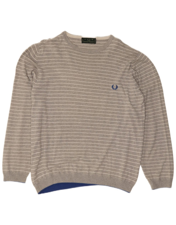 Maglione maglione girocollo da uomo Fred Perry XL in cotone a righe grigie