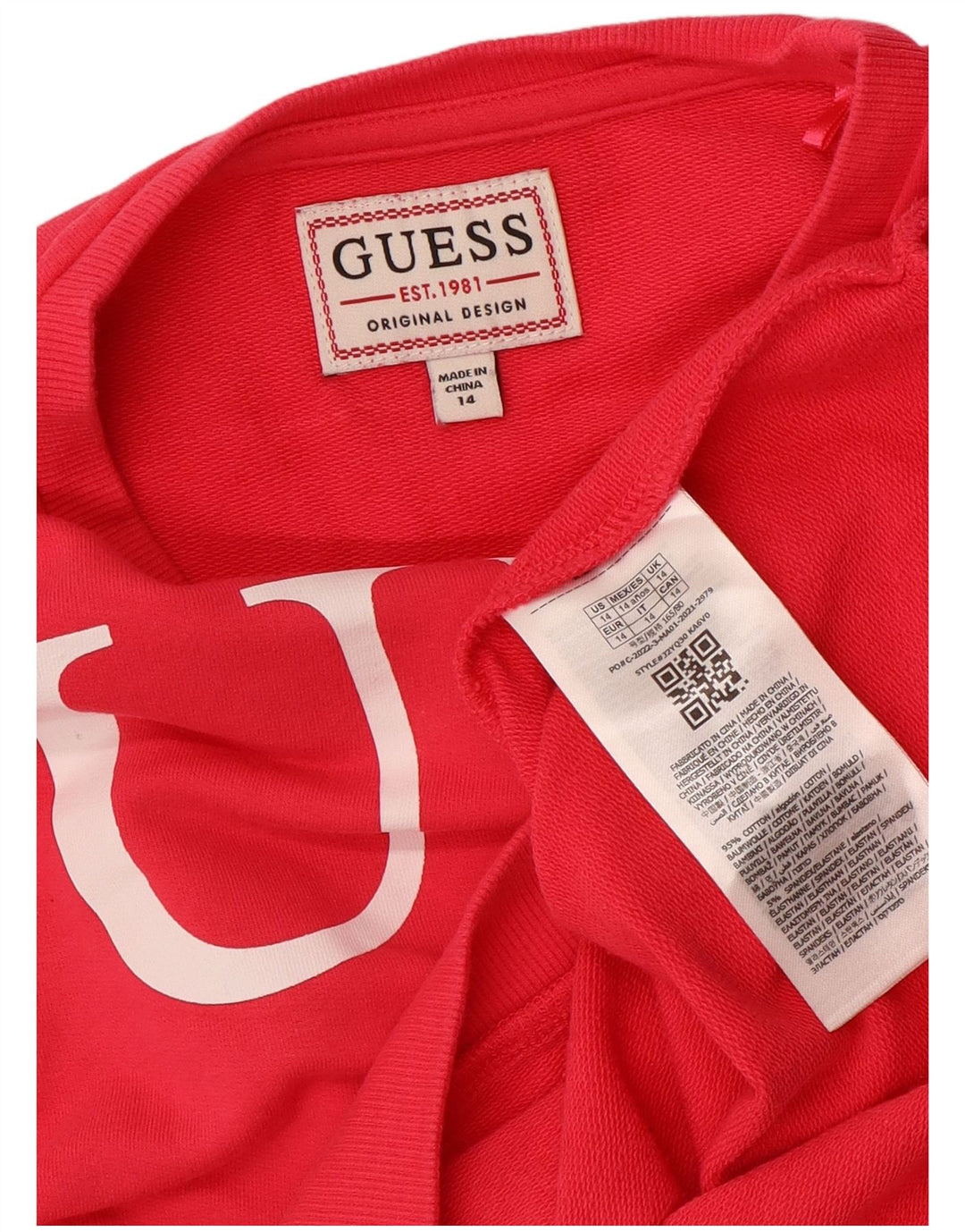 Felpa con grafica corta GUESS per ragazze 13-14 anni in cotone rosa