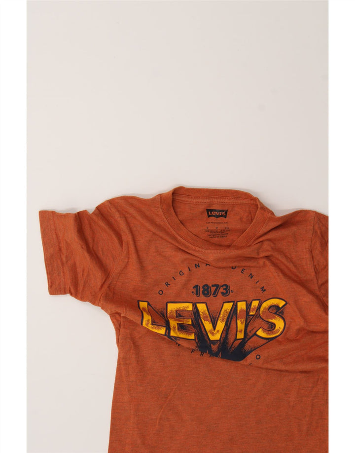 LEVI'S Boys Graphic T-Shirt Top 8-9 Years Small Orange Cotton Vintage Levi's and Second-Hand Levi's from Messina Hembry 