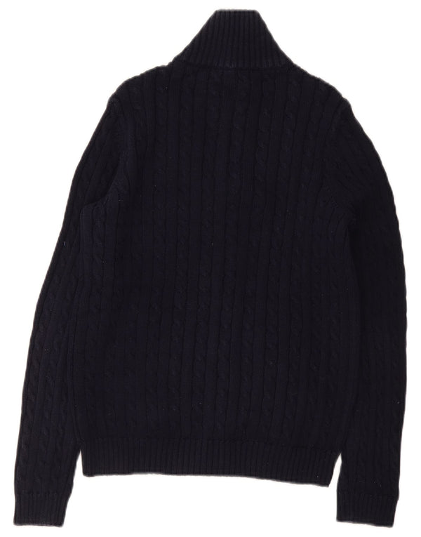 Maglione cardigan con zip intera da donna Ralph Lauren UK 10 piccolo cotone blu navy